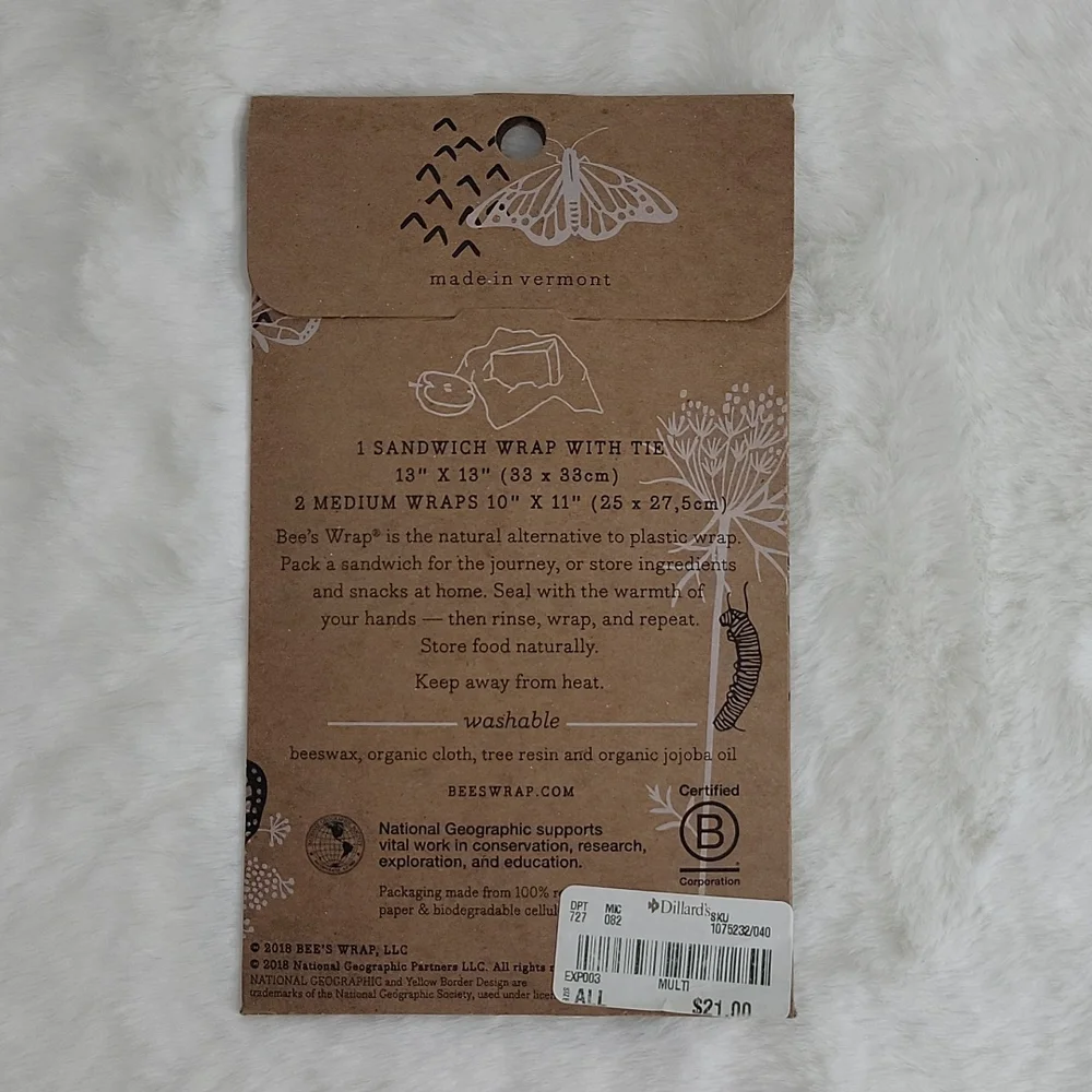 Bee's Wrap Food Wrap 1 Sandwich & 2 Medium Wraps - Picture 4 of 5